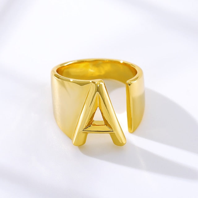 Adjustable Gold A-Z Initial Ring