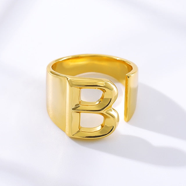 Adjustable Gold A-Z Initial Ring