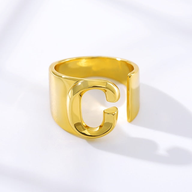 Adjustable Gold A-Z Initial Ring