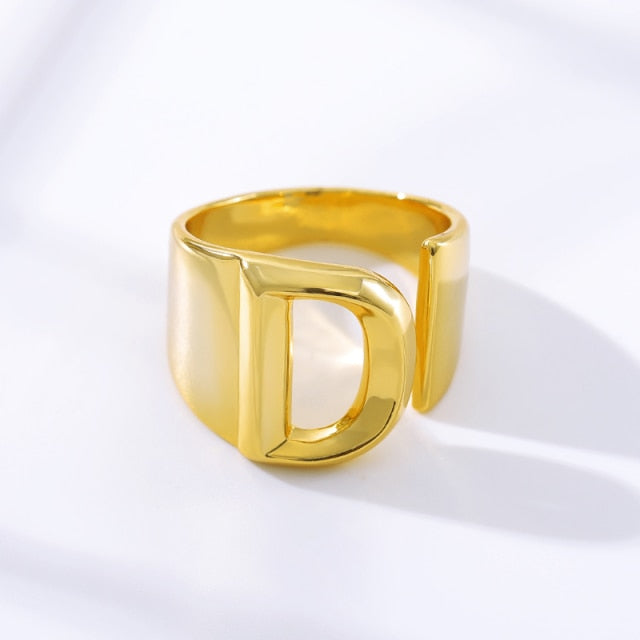 Adjustable Gold A-Z Initial Ring