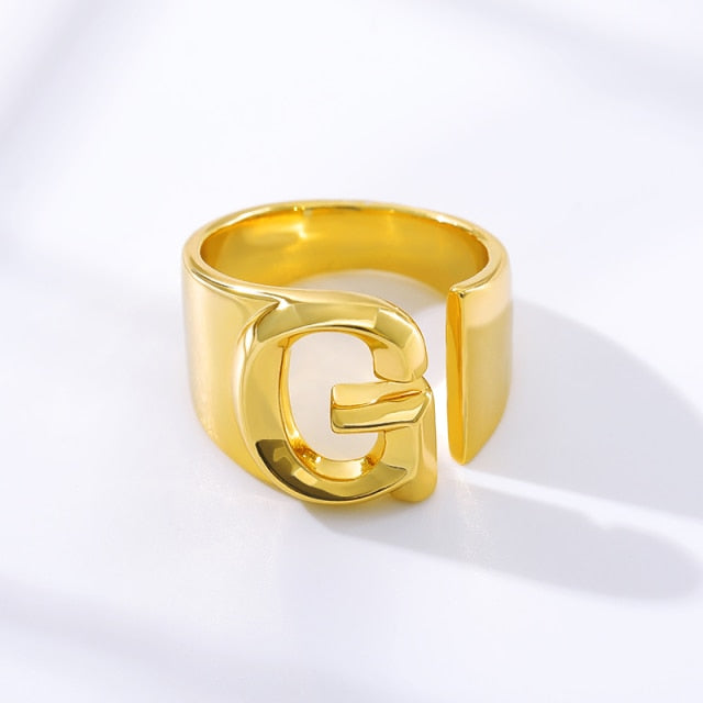 Adjustable Gold A-Z Initial Ring