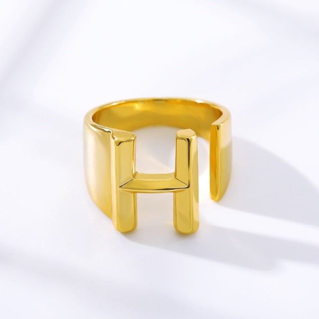 Adjustable Gold A-Z Initial Ring