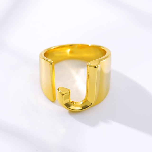 Adjustable Gold A-Z Initial Ring