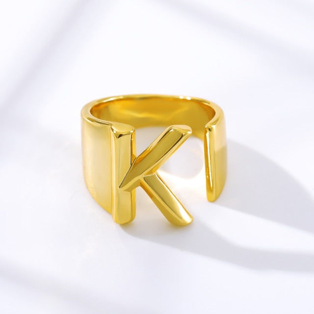 Adjustable Gold A-Z Initial Ring