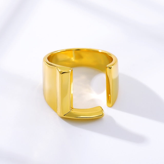 Adjustable Gold A-Z Initial Ring