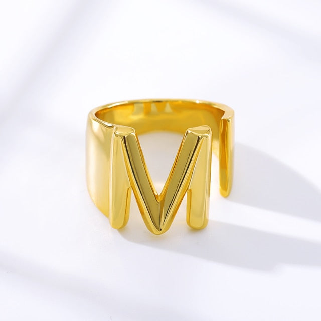 Adjustable Gold A-Z Initial Ring