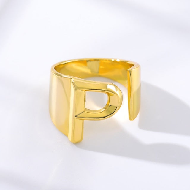 Adjustable Gold A-Z Initial Ring