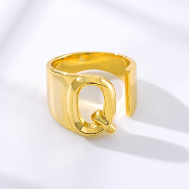 Adjustable Gold A-Z Initial Ring