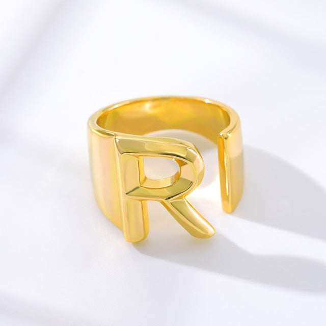 Adjustable Gold A-Z Initial Ring