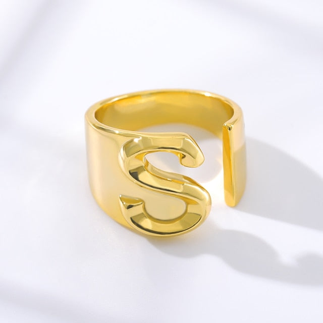 Adjustable Gold A-Z Initial Ring