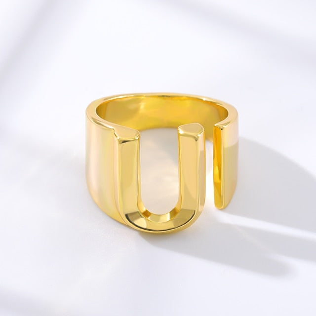 Adjustable Gold A-Z Initial Ring