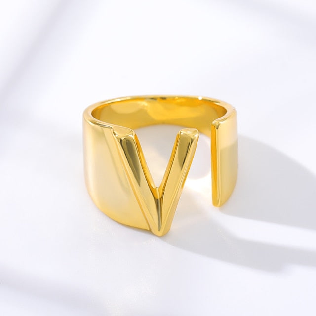 Adjustable Gold A-Z Initial Ring