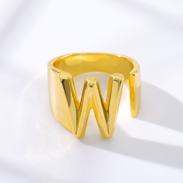 Adjustable Gold A-Z Initial Ring