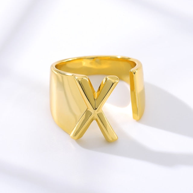 Adjustable Gold A-Z Initial Ring