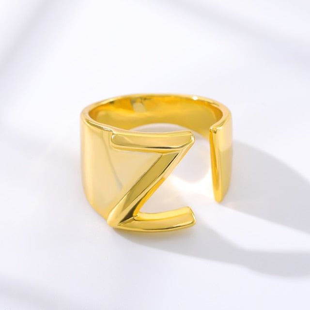 Adjustable Gold A-Z Initial Ring