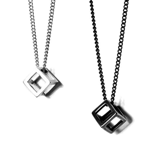 Retro Hollow Cube Pendant Necklace